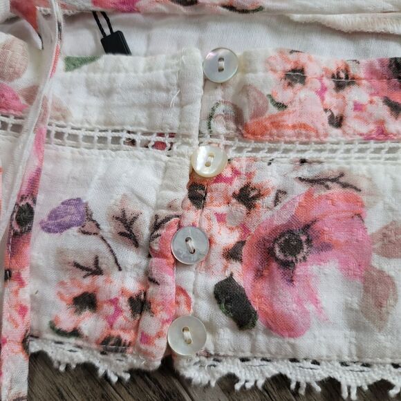 New Zara Floral Cotton Crop Top Size Medium - Picture 4 of 7